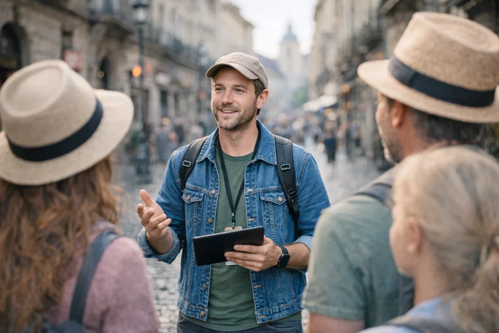 Tour guide on walking tour
